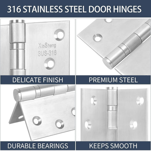 Door hinge: XinSheng 316 stainless steel, 4x4 in, ball-bearing, marine-grade for interior/exterior use, 3-pack