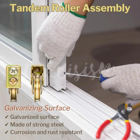 Installing two pieces sliding door tandem roller assembly heavy duty one and one quarter inch replacement for sliding glass doors and screens 120 kg 265 lbs load capacity per pair corrosion resistant alloy steel construction