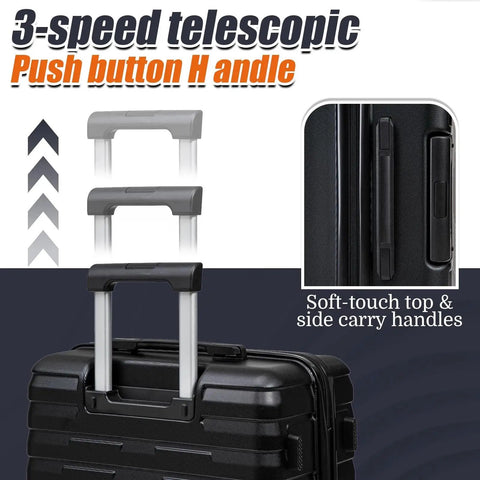 Close-up of telescopic handle of 5 Piece Luggage Set With Spinner Wheels ABS Hard Case Suitcases by Cosbarn, showing durability and design.