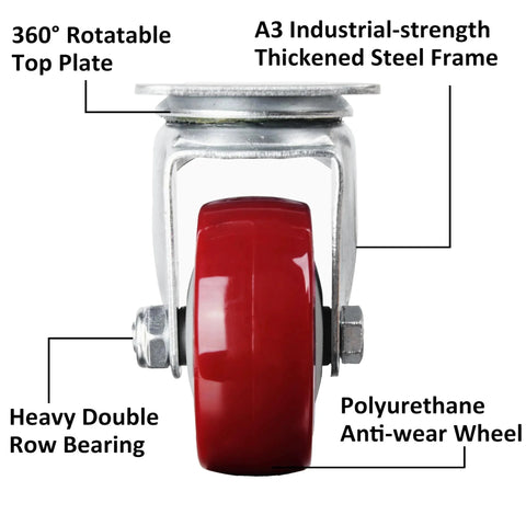 3 Inch Swivel Casters Set Of 4 Heavy Duty Plate Casters With Premium Polyurethane Wheels Load Bearing 2200 Lbs Total 550 Lbs Each