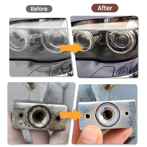 Before and after image of metal and car headlight polished using 8 Piece 6 Inch Buffing And Polishing Wheel Kit For Bench Grinder.