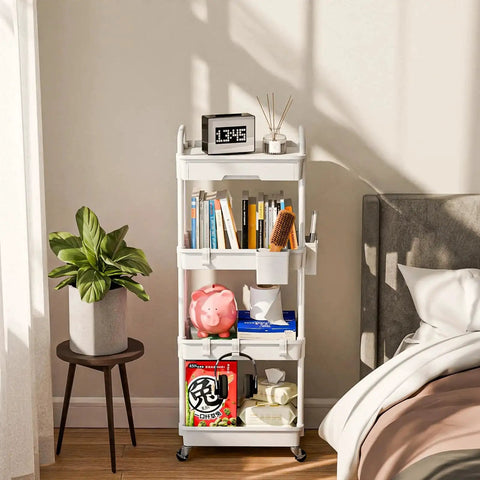 Four Tier Rolling Cart Organizer With Wheels For Kitchen Bathroom Laundry Room And Office Use A Narrow Slim Utility Cart With Drawer