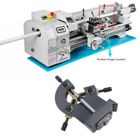 Wood Lathe Steady Rest for Mini Lathes With Three Point Support Durable Aluminum Alloy Iron Copper Build For Long Lasting Stability Baxnore Heavy Duty Stabilizer For Accurate Wood Turning And Precise Machining shown installed on a lathe.