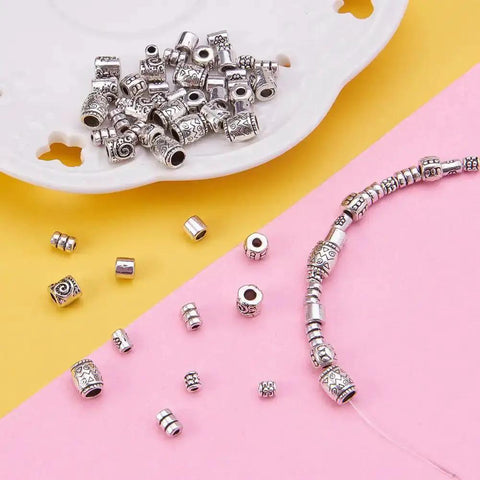 260 Pcs Tibetan Spacer Beads Set 7 Styles Antique Silver Column Tube Metal Spacers For Bracelet Necklace Jewelry Making Hole 1.5 To 3.5 mm Great For DIY Jewelry Projects And Bead Crafts