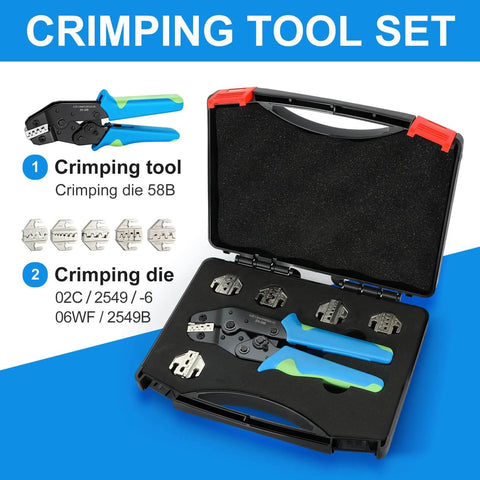Open Six Piece Ratcheting Crimping Tool Set With Pro Grade Wire Crimper Jaws For Heat Shrink Terminals in carrying case