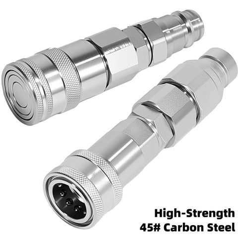 Built Tough 1/2 Inch Flat Face Hydraulic Quick Connect Couplers ISO 16028 To AG ISO 5675 Pioneer Style Adapter Set, carbon steel.