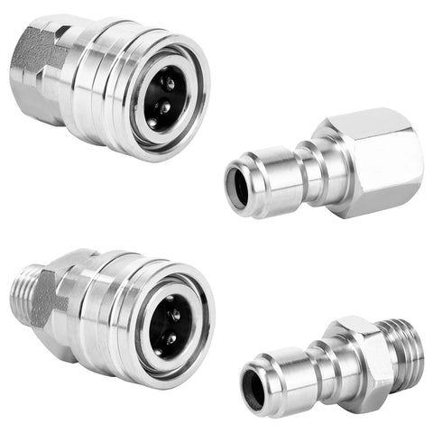 Power Town 1/4 in quick-connect pressure washer fittings set, stainless steel, 4-piece with male and female NPT adapters