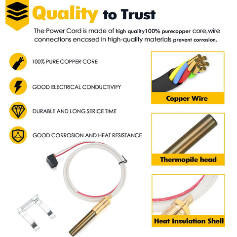 Thermopile sensor component kit for pilot burner assembly with copper wire, thermopile head, insulation shell (Amazon).