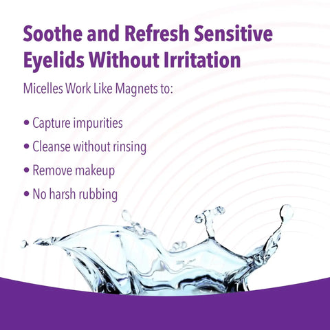 Soothe sensitive eyelids with Preservative Free Micellar No Rinse Eyelid Cleansing Wipes for gentle cleaning without irritation.