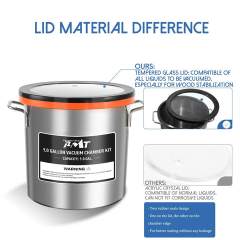 PB Motor Tech 9 Gallon stainless steel vacuum chamber with tempered glass lid for resin degassing and wood stabilization