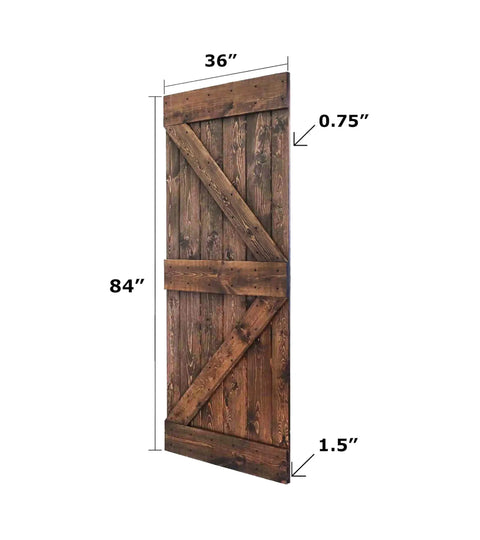 Dark Walnut Solid Wood Sliding Barn Door 36x84 Inches With Hardware Kit, DIY Assembly Required, Side View