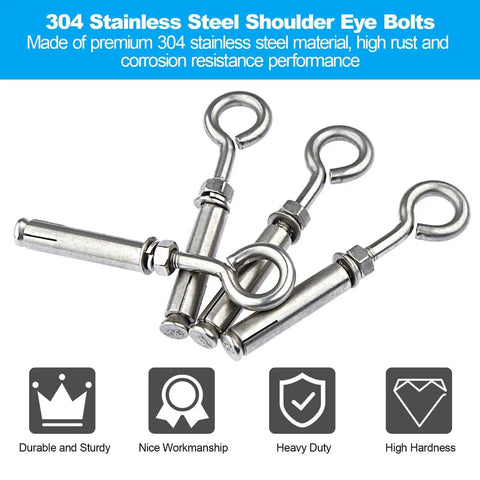 Beefy Heavy Duty Shoulder Eye Bolts M10 Stainless Steel 304 Eyebolts With Nuts And Expansion Screws for wall and ceiling anchors