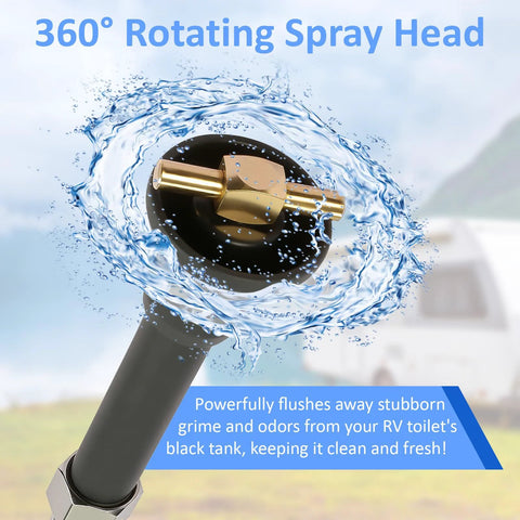 RV black tank cleaning wand with 304 stainless steel rotating spray head and sealing ring