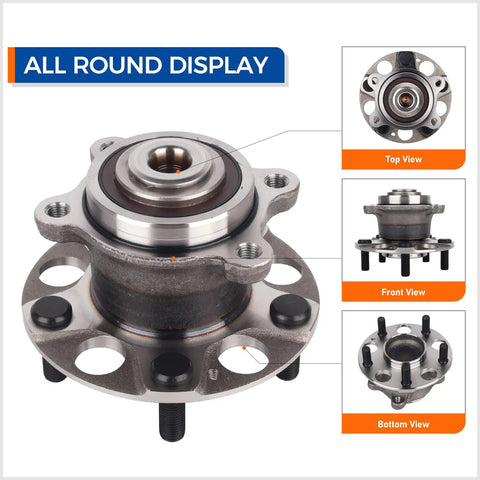 Rear Wheel Hub And Bearing Assembly Pair 512327 Compatible With 2004 To 2008 Acura TSX And 2005 To 2007 Honda Accord Hybrid OE Quality Direct Fit Replacement Kit Easy Install Durable Performance For Left And Right Sides, front and side view