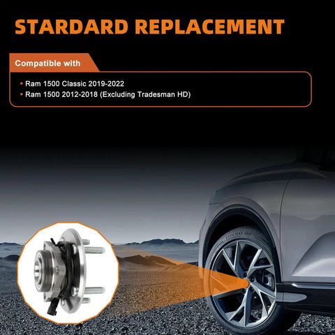 Front Wheel Bearing And Hub Assembly For Ram 1500 2012 2018 And Ram 1500 Classic 2019 2 Piece 5 Lug Hub With ABS Replacement Ready To Install Premium Durable Front Wheel Bearing Kit Plug And Play