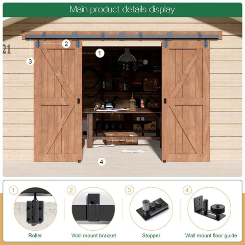 Beefy 16Ft Heavy Duty Black Exterior Sliding Barn Door Track Kit For Double Doors Industrial Grade, installed view