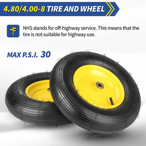 Two Pack 16 Inch Wheelbarrow Tire And Wheel With 4.80 4.00 8 Size Pneumatic Wheel Centered Hub