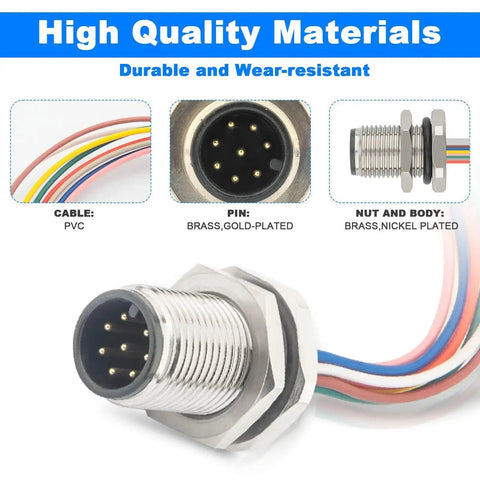 M12 Connector Cable With A Coded 8 Pin Male Straight Front Mount Unshielded 0.2M Long IP67 Waterproof Aviation Sensor Lead materials
