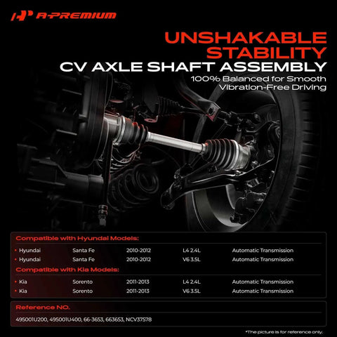 CV Axle Shaft Assembly Front Left Driver Side For Hyundai Santa Fe 2010 2012 And Kia Sorento 2011 2013 displayed on vehicle