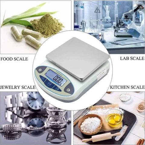 Pro Grade Digital Precision Balance 5000g By 0.01g Lab Scale For Jewelry Kitchen Science And Industrial Use With Stainless Steel Pan And Corrosion Resistant ABS Housing