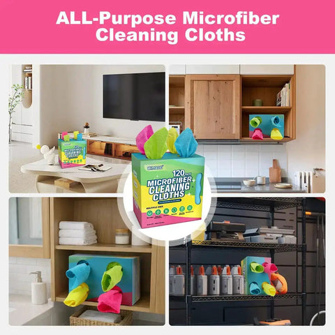 120 Pack Microfiber Cleaning Cloths For Cars And Home Use Reusable Towels 11x9 Multicolor With Crazy Handy Dispenser Box
