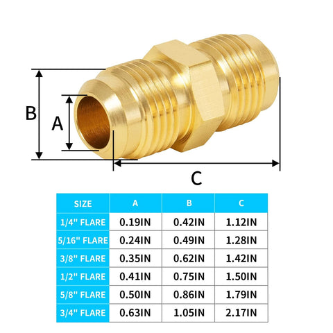 Brass flare tube fittings, 1/4 in. male flare to 1/4 in. male flare union gas adapter, 6-pack