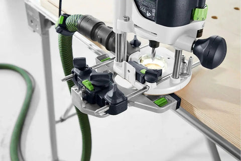 Close-up of 8mm Clamping Collet With Nut For Of1010 Router Systems Pro Grade Woodworking Accessory installed on a router