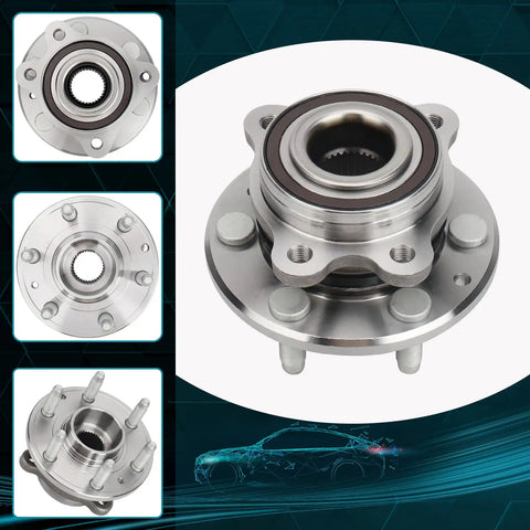 Front Wheel Bearing And Hub Assembly 515167 For 2015 To 2022 Chevrolet Colorado And 2015 To 2022 GMC Canyon 4WD With ABS 6 Lug Replacement Fits Front Driver Or Passenger Side Premium Quality, steel close-up view