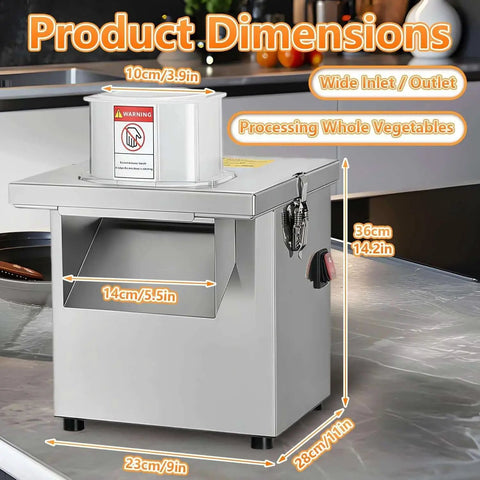 4 In 1 Commercial Vegetable Processor With 200W Electric Slicer Dicer Shredder And Crinkle Cutter All Stainless Steel 110 Volt Built For Heavy Duty Commercial And Home Use featuring product dimensions