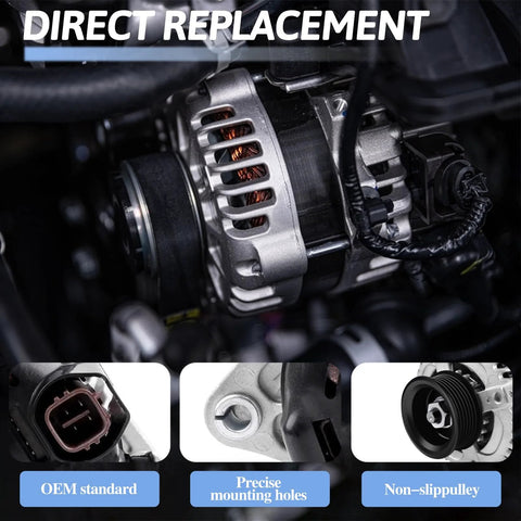 Alternator Replacement 150A 12V With 6-Groove Pulley Plug And Play Fits Sonata 2015 2019 close-up view