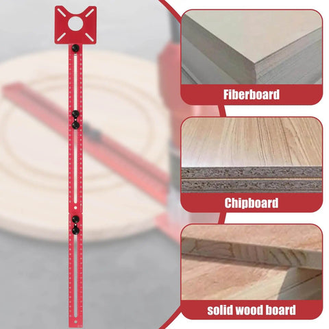 4 In 1 Router Milling Groove Bracket Kit With Extended Circle Milling Guide, shown with fiberboard and chipboard samples