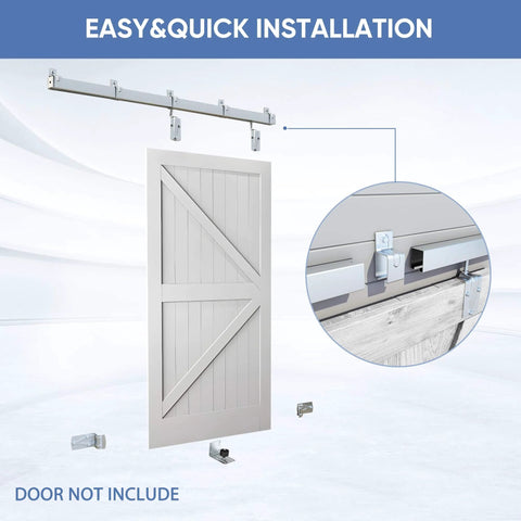 Sliding Barn Door Hardware Kit 10 Ft Heavy Duty Track For Indoor And Outdoor Doors Wall Mount Silver Built To Last Weather Resistant Galvanized Steel Track With Floor Guide And Adjustable Rollers For Smooth Operation description and installation image
