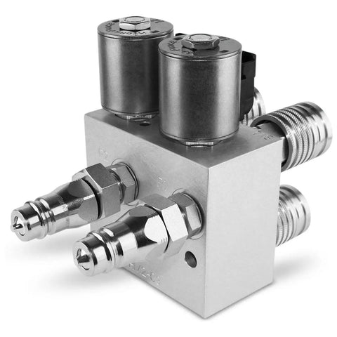 Hydraulic Multiplier And SCV Splitter Diverter Manifold Kit With Couplers And Switch Box Control, silver kit shown