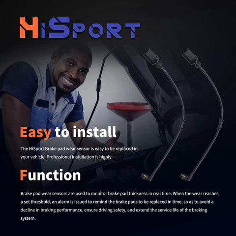 HiSport front brake pad wear sensors, 2 pcs with connectors, front view