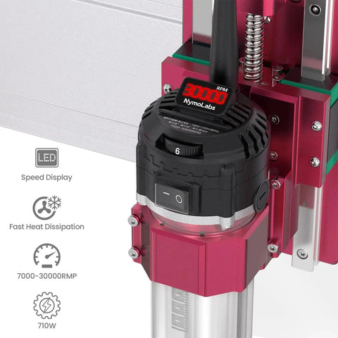 710W CNC Router Spindle Motor with Speed Display and Six Speed Settings, 7,000 to 30,000 RPM, mounted on a machine