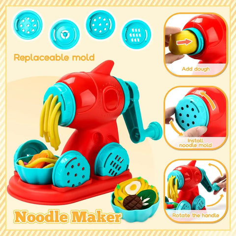 59 Piece 3 In 1 Dough Set For Kids Ages 3 To 8, Art Crafts Dough Tools Kit With Noodle Maker showing noodles and molds