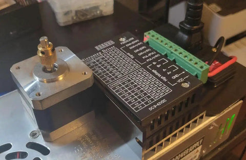 4 Pack Stepper Motor Driver Kit For Nema 17 23 34 CNC Controllers, 4A 9-42V installed on CNC setup showing wiring interface