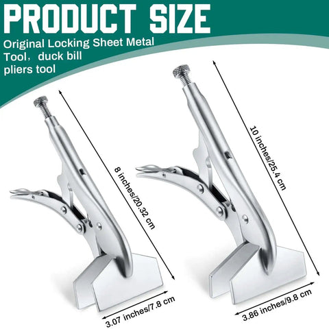 Two Pack 8 Inch And 10 Inch Locking Sheet Metal Pliers Set Heavy Duty Duck Bill Pliers With Adjustable Tension Carbon Steel