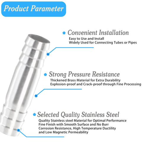 Stainless steel 3/8in barb splicer hose fitting with clamps, round union/coupler for water/fuel/air (Amazon pack of 10)