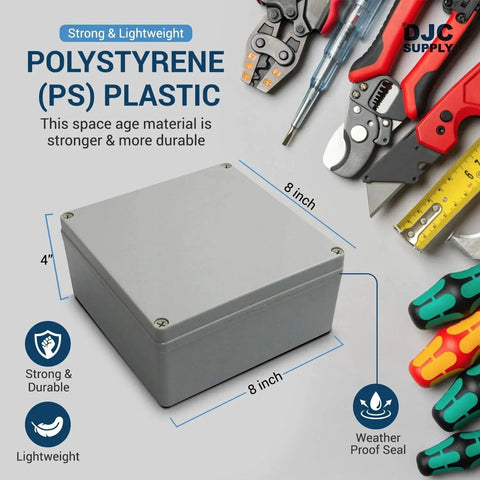 Weatherproof Polystyrene PS Plastic Junction Box Enclosure For Outdoor Electrical Conduits 6 By 6 By 3 Inches
