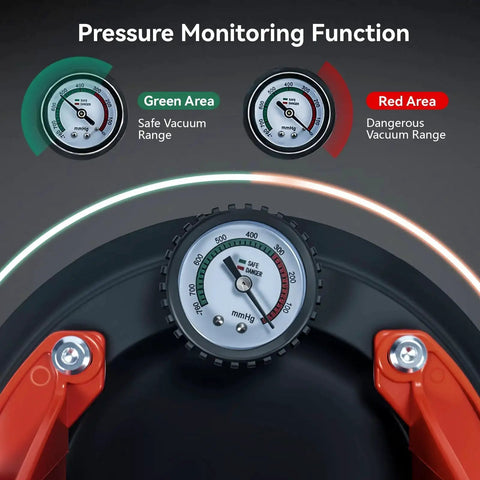 Pressure monitoring gauge on 2 Pack 8 Inch Heavy Duty Suction Cups For Lifting Glass Granite Marble 960 Lb