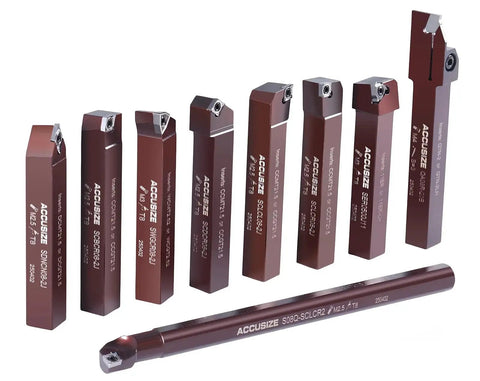 Nine Piece Pro Grade Indexable Carbide Turning Tool And Boring Bar Set With Half Inch Shank For Aluminum Cutting