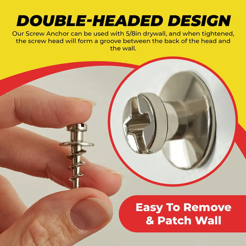 Close-up of Double Headed Wall Screw Anchors And Picture Hooks Heavy Duty Bear Claw Hanger Screws, showing design and installation on drywall.