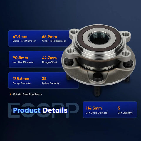 Front Wheel Hub And Bearing Assembly For Mazda 3 2014 2017 And Mazda CX 3 2016 2017 5 Lug 2 Piece ABS Compatible Direct Fit Replacement Wheel Hub Bearings Set For Front Axle.