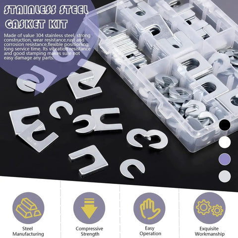 Universal Auto Body Shim Kit With Zinc Plated Shims In Three Eighths And One Half Inch Sizes, 152-Piece U Type And C Type Shims
