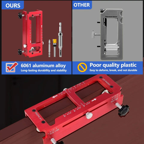 Pro Grade Aluminum Door Hinge Jig Kit For Router Use Adjustable Mortise Template with 6061 aluminum and plastic comparison