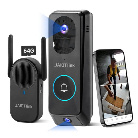 2K Dual Lens Video Doorbell With Chime, Local Storage Up To 512GB Includes 64GB Card, No Subscriptions Needed, 2-Way Audio Device