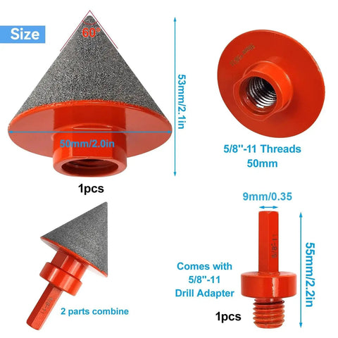 Pro Grade Diamond Beveling Chamfer Bits Set For Ceramic Tiles Three Piece Kit With Five Eighths Inch Eleven Drill Adapter