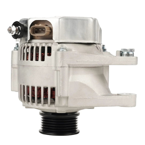 Side view of Alternator Replacement For Toyota Corolla 2003 2008 Matrix Base XR Celica GT MR2 Spyder And Pontiac Vibe 2000 2005 80 Amp 13878N Plug And Play Easy Install Direct Fit High Output displaying plug connections