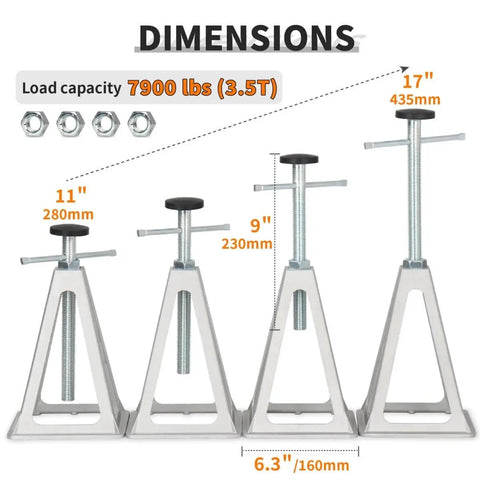 Beefy Heavy Duty RV Stabilizer Jacks, 7,900 Lbs Capacity, Stack Jack Stands for Travel Trailer and Camper, showing dimensions